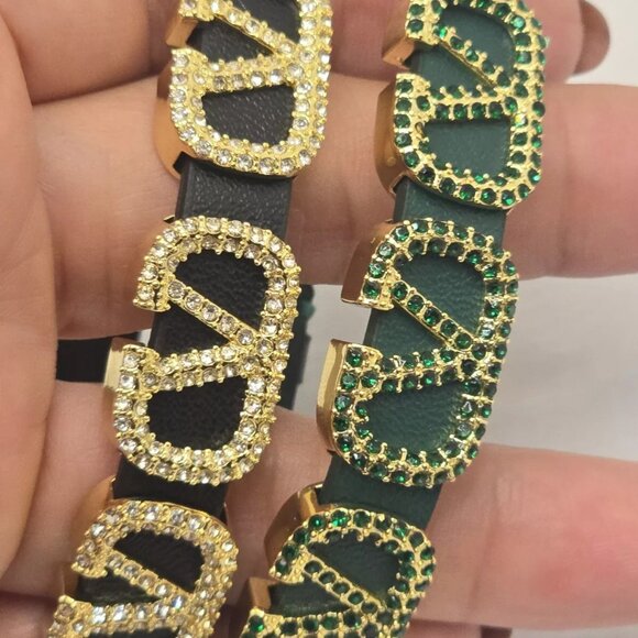 Valentino V Logo Signature Leather Bracelet in Black or Green - Picture 11 of 16